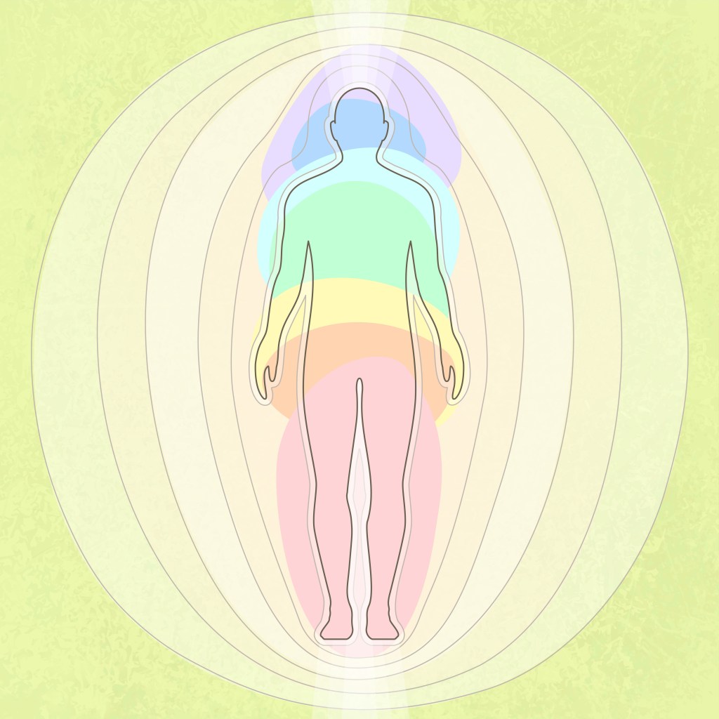 Stylisation of human energy, seven chakras and human biofield. 